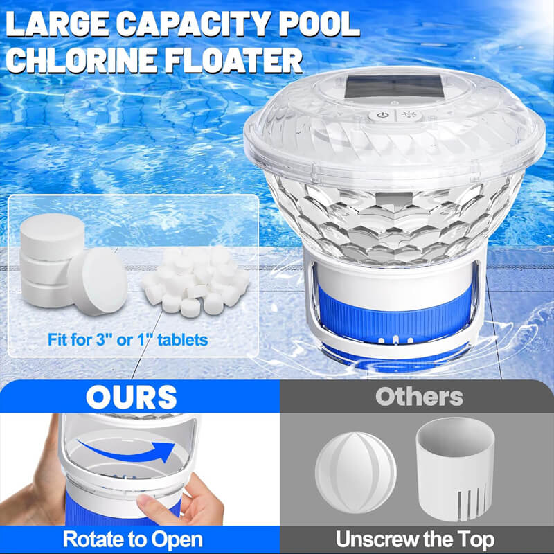 Solar Pool Chlorine Floater with Colorful Light